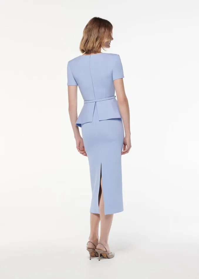 Women Dresses Roland Mouret Short Sleeve Peplum Wool Silk Midi Dress