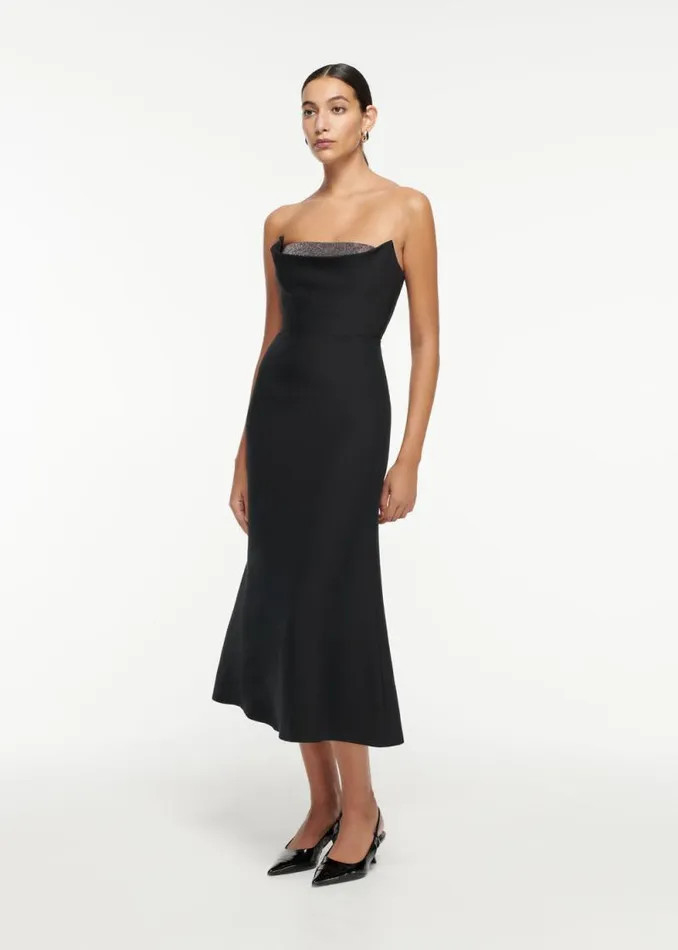 Women Dresses Roland Mouret Strapless Embellished Wool Silk Midi Dress