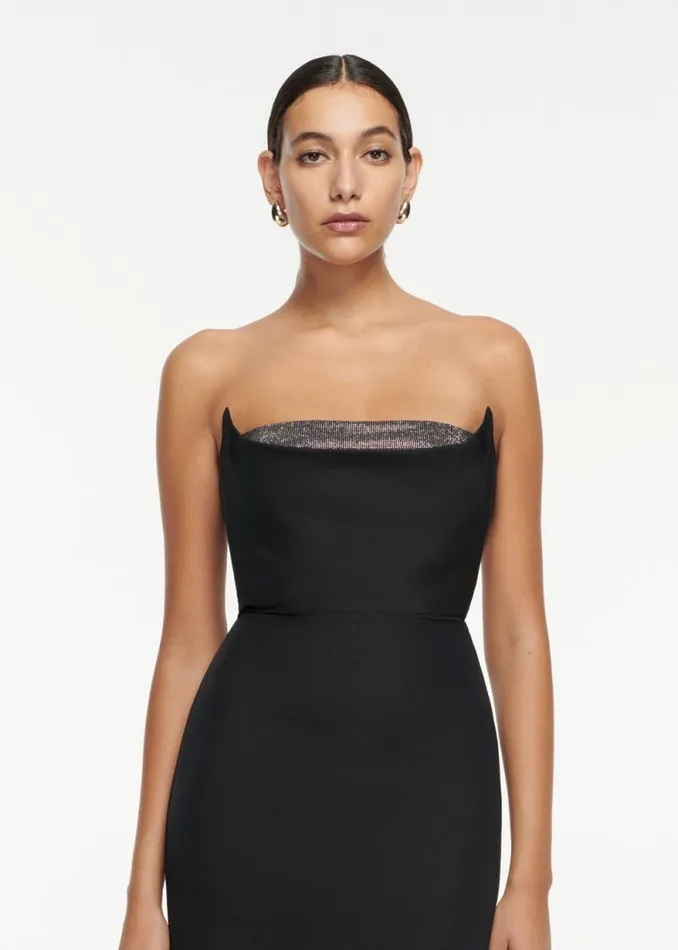 Women Dresses Roland Mouret Strapless Embellished Wool Silk Midi Dress
