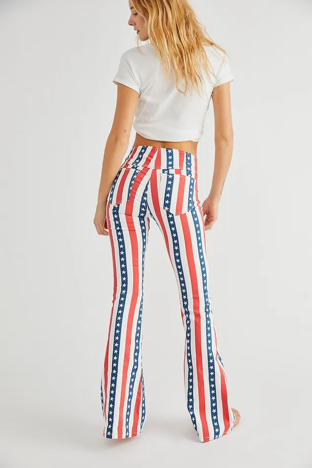 Women Flare Jeans Free People Printed Penny PullOn Flare Jeans Stars And Stripes Print