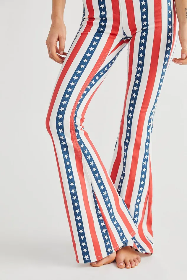 Women Flare Jeans Free People Printed Penny PullOn Flare Jeans Stars And Stripes Print