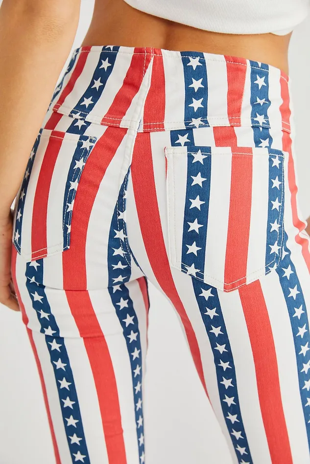 Women Flare Jeans Free People Printed Penny PullOn Flare Jeans Stars And Stripes Print