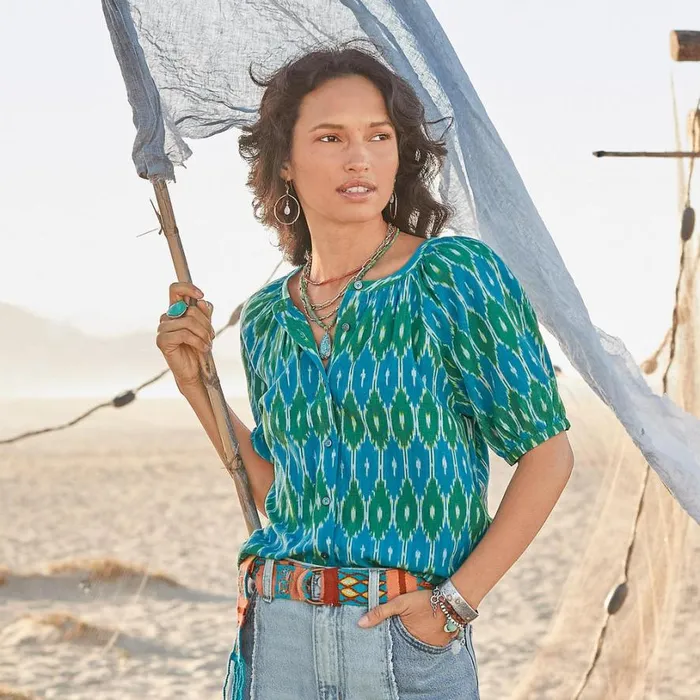 Women Graceful Days Ikat Top Petite Blue Ikat Sundance Catalog Petite Styles