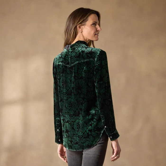 Women Gretel Vines Velvet Shirt Emerald Sundance Catalog Tops Women Gretel Vines Velvet Shirt Emerald Sundance Catalog Tops