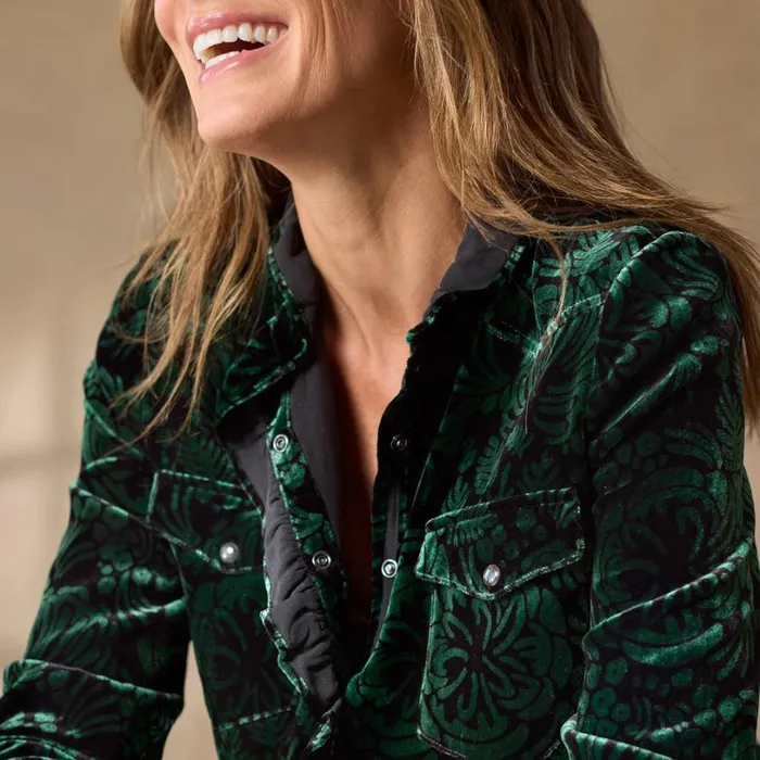 Women Gretel Vines Velvet Shirt Emerald Sundance Catalog Tops Women Gretel Vines Velvet Shirt Emerald Sundance Catalog Tops