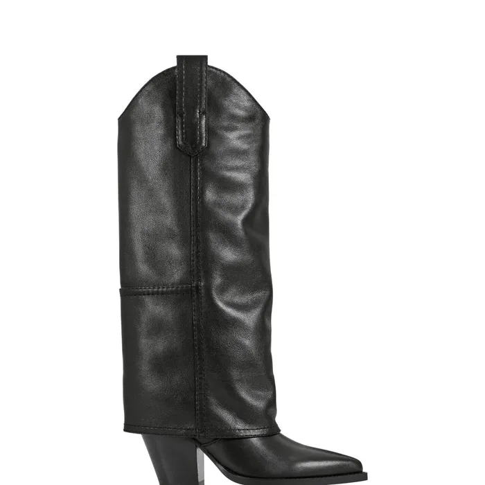 Women Harlo Foldover Western Boot Black Leather Marc Fisher Casual Boots