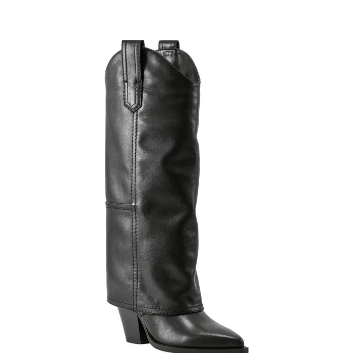 Women Harlo Foldover Western Boot Black Leather Marc Fisher Casual Boots