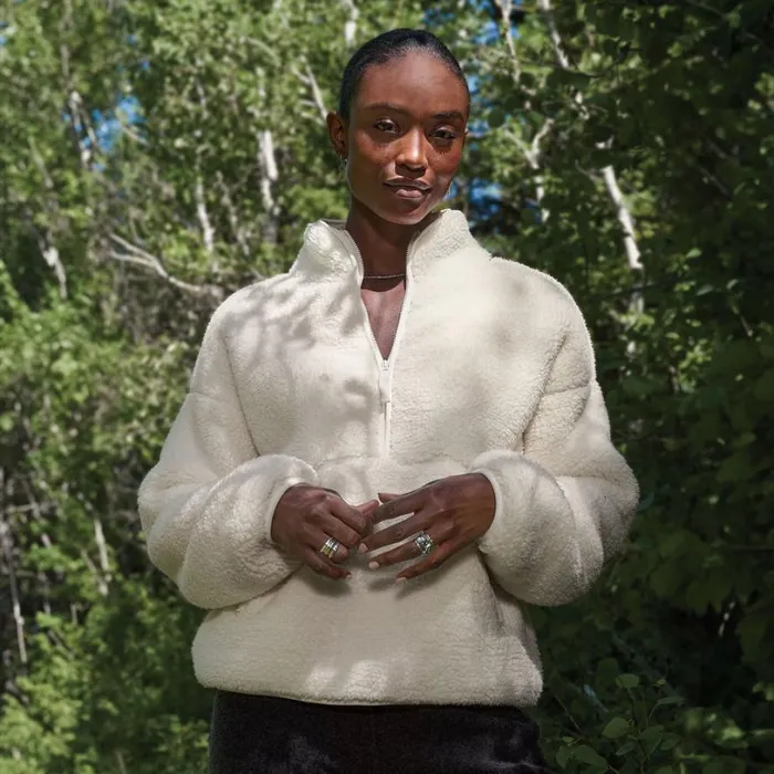 Women Heidi Sherpa Pullover Petite Vanilla Sundance Catalog Petite Styles