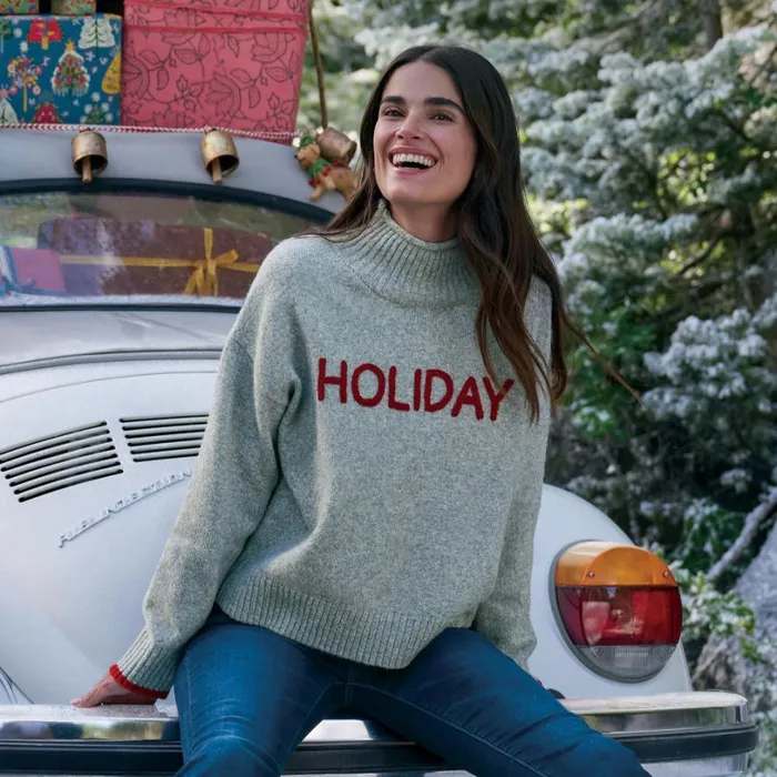 Women Holiday Season Sweater Heather Gray Sundance Catalog Sweaters