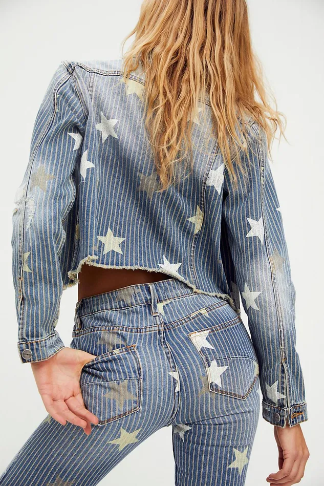 Women Jackets Free People Driftwood Stars and Stripes Trucker Jacket Stars and Pinstripes Combo