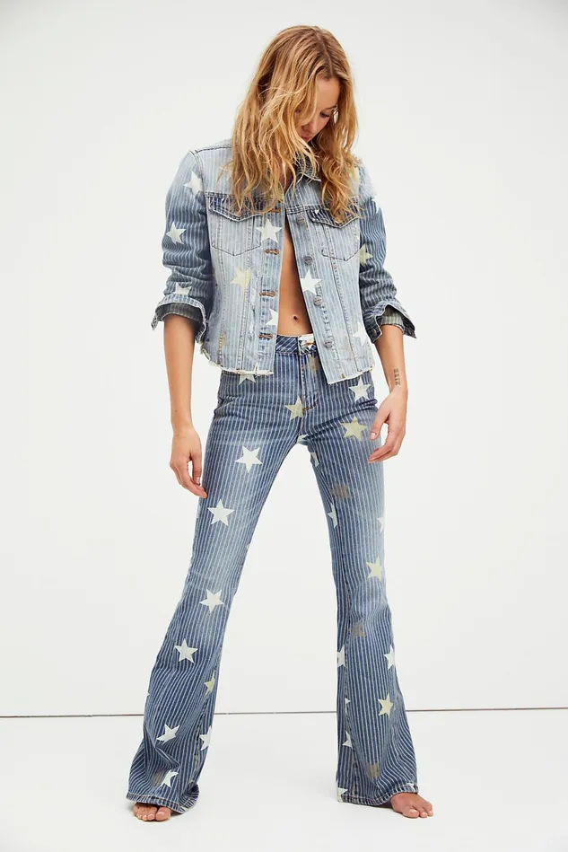 Women Jackets Free People Driftwood Stars and Stripes Trucker Jacket Stars and Pinstripes Combo