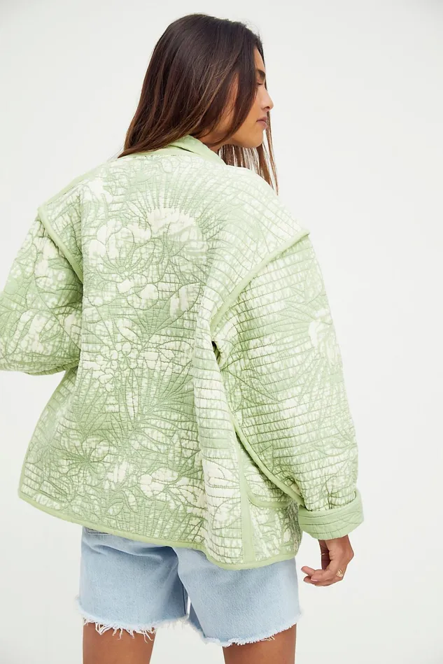 Women Jackets Free People Jess Meany Dahlia Recycled Quilted Coat Lime Combo