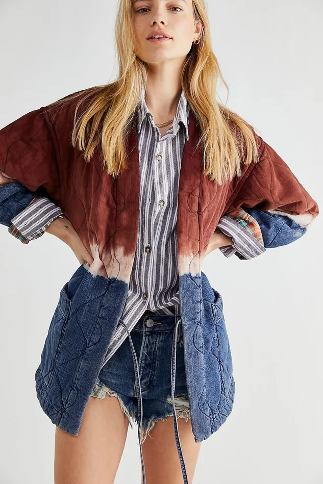 Women Jackets Free People Yoko Denim Quilted Jacket Winter Sunset Combo