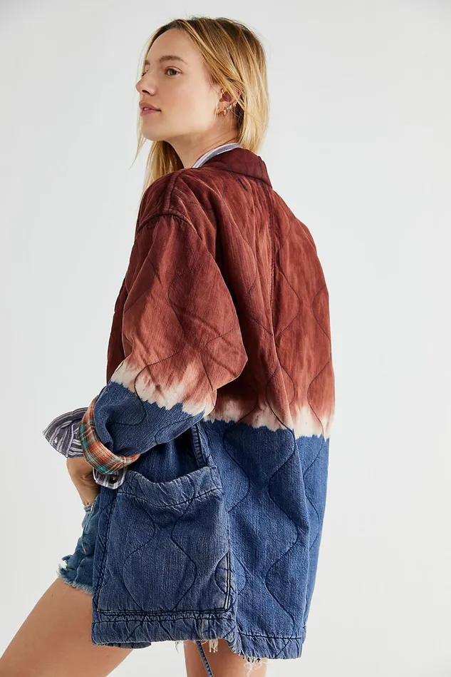 Women Jackets Free People Yoko Denim Quilted Jacket Winter Sunset Combo