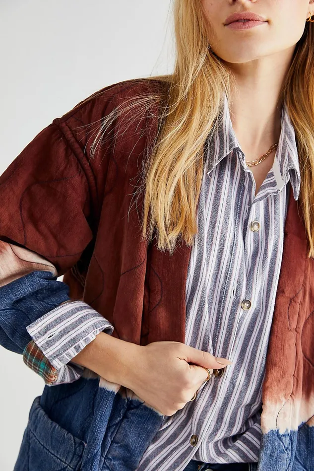 Women Jackets Free People Yoko Denim Quilted Jacket Winter Sunset Combo