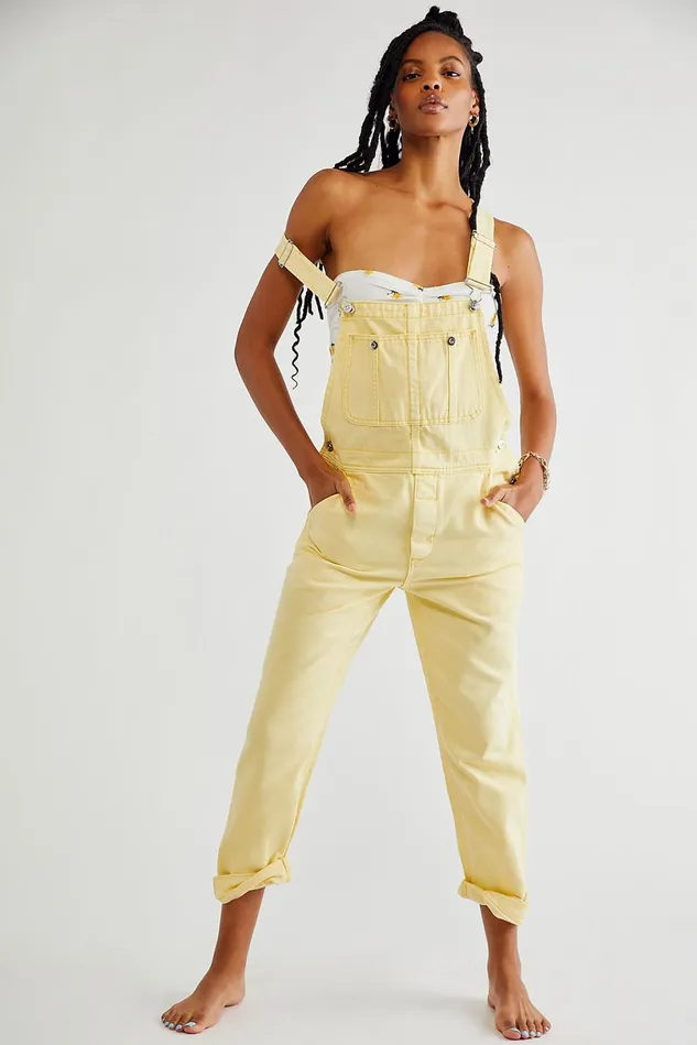 Women Jeans Free People The Boyfriend Overall Buttercream