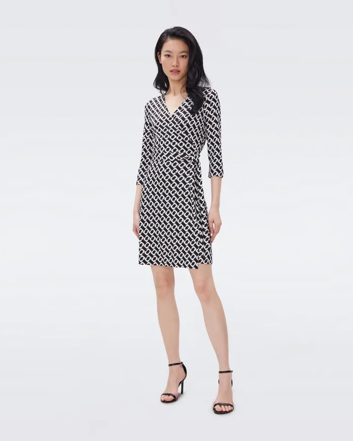 Women Julian Silk Jersey Wrap Dress Chain Link Medium Black DVF Dresses