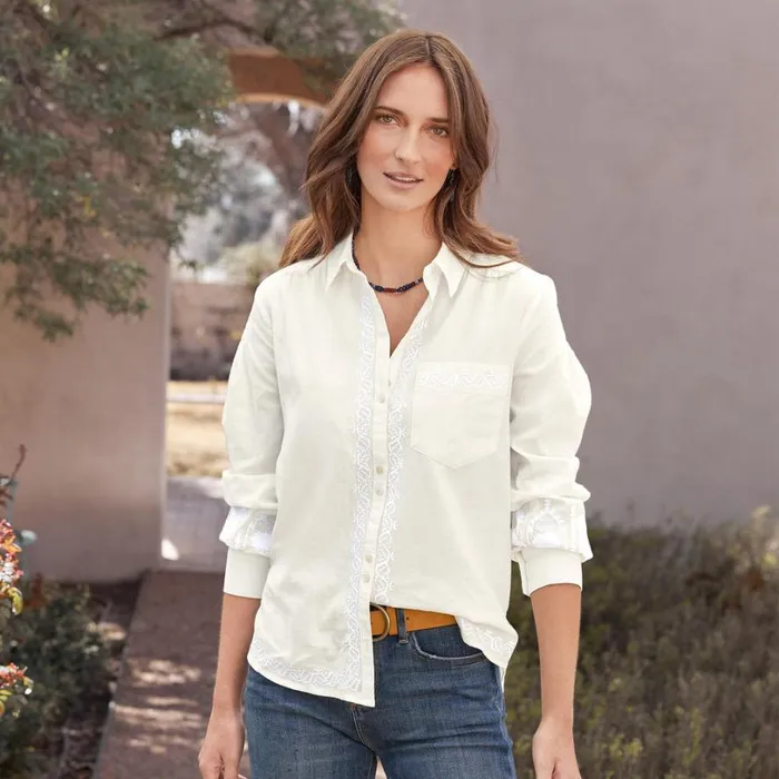 Women Karla Embroidered Shirt Petite Caviar Sundance Catalog Petite Styles