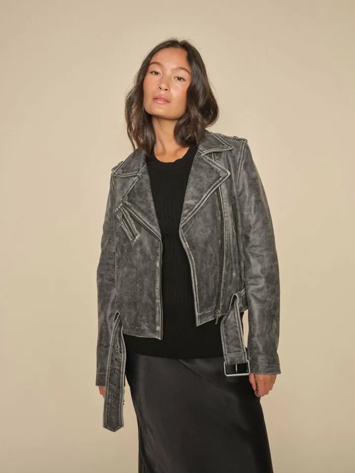 Women Leather MOS MOSH MMCelia Biker Leather Jacket Phantom