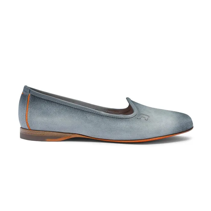 Women Light Blue Suede Loafer Santoni Loafers