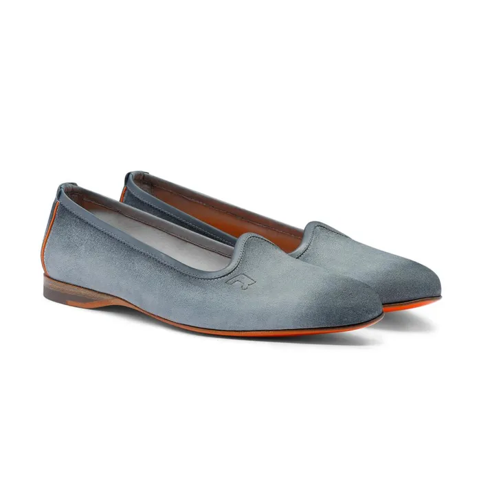 Women Light Blue Suede Loafer Santoni Loafers