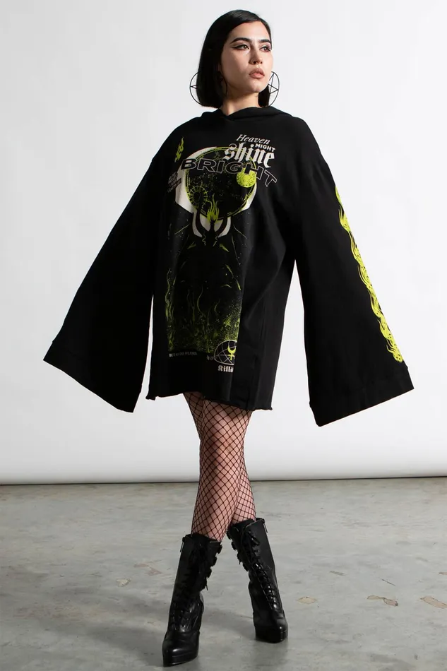 Women Long Sleeves Killstar Shine Bright Oversized Hood Top