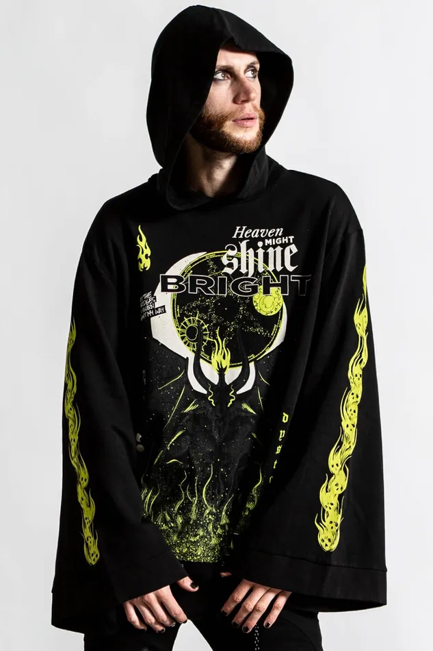 Women Long Sleeves Killstar Shine Bright Oversized Hood Top
