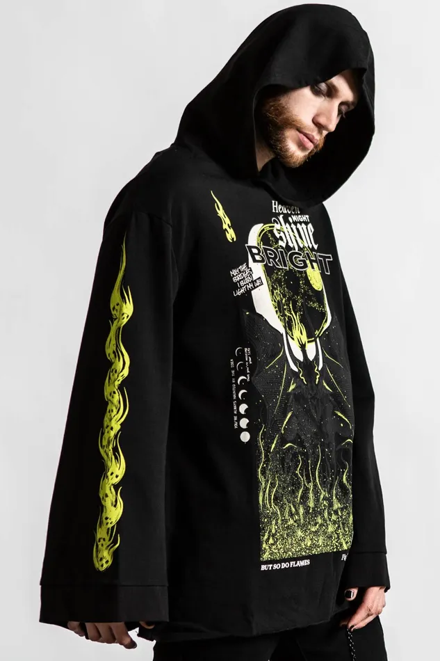 Women Long Sleeves Killstar Shine Bright Oversized Hood Top