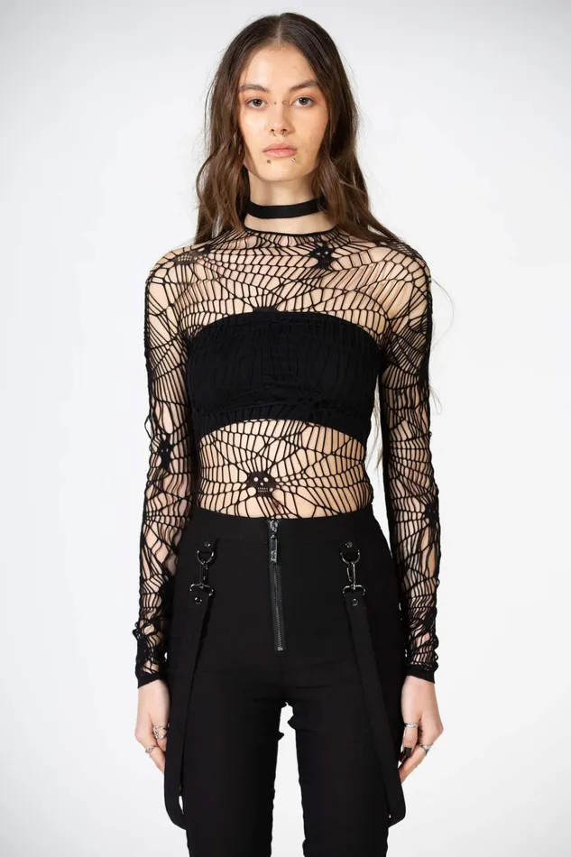 Women Long Sleeves Killstar Webs Grasp Long Sleeve Top