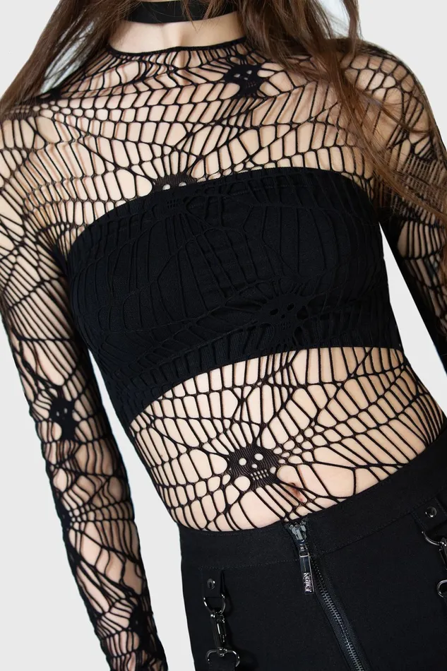 Women Long Sleeves Killstar Webs Grasp Long Sleeve Top