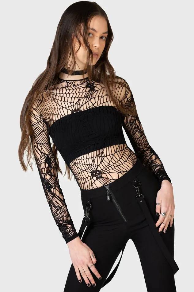 Women Long Sleeves Killstar Webs Grasp Long Sleeve Top