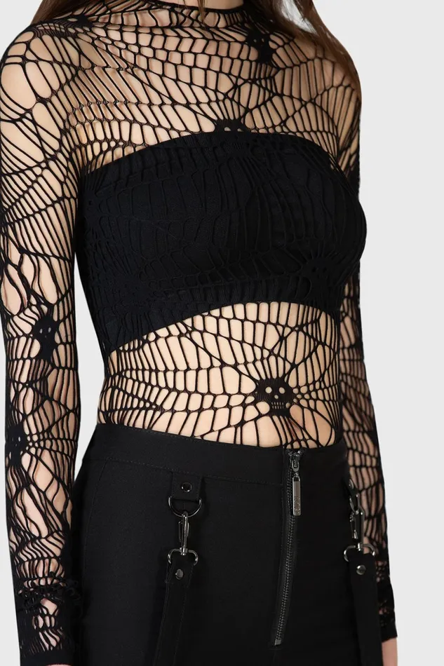 Women Long Sleeves Killstar Webs Grasp Long Sleeve Top