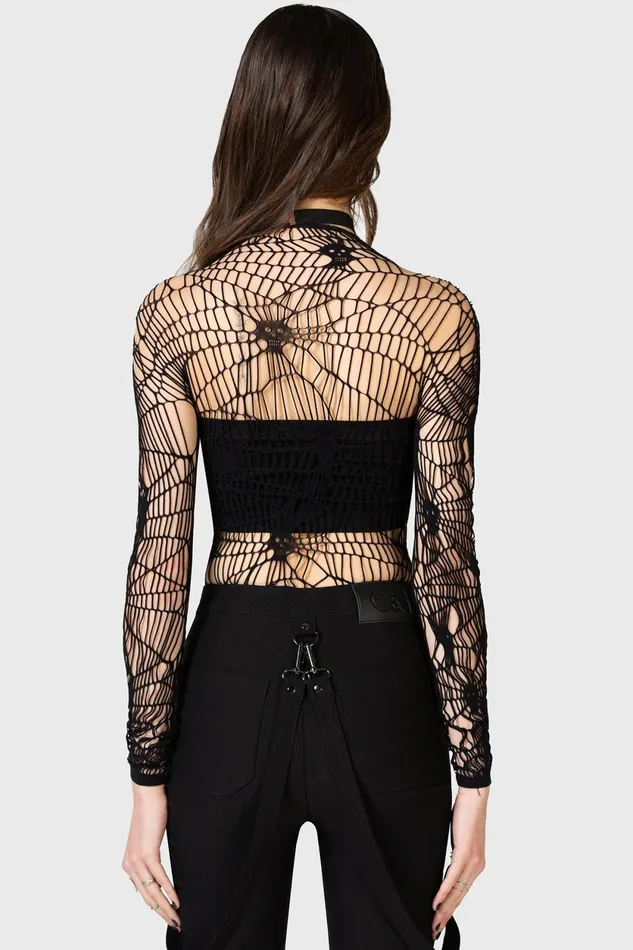 Women Long Sleeves Killstar Webs Grasp Long Sleeve Top