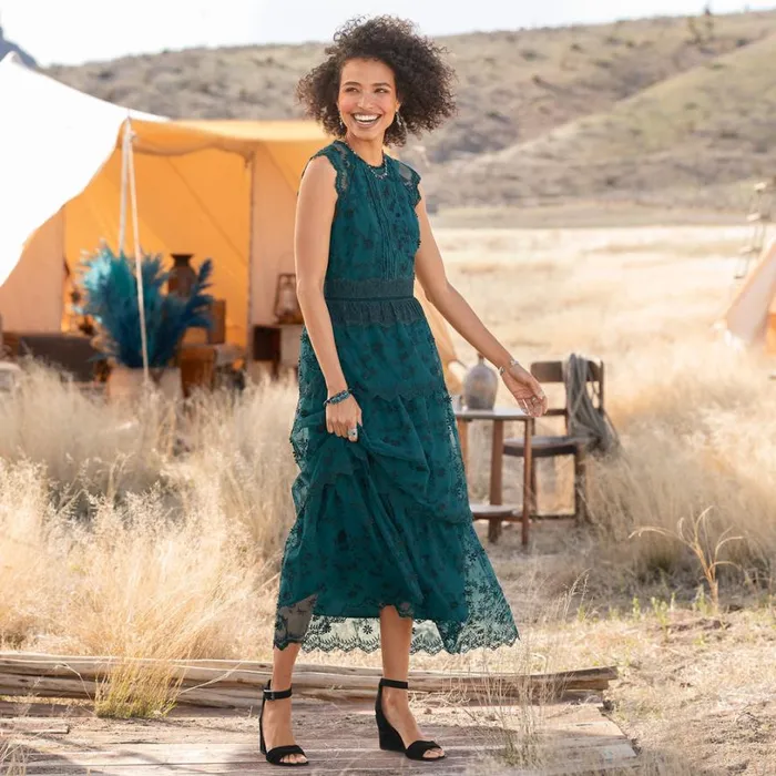 Women Loren Lace Dress Emerald Sundance Catalog Dresses and Jumpsuits