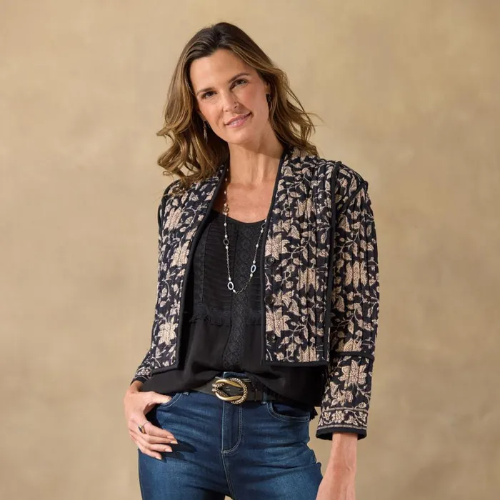 Women Magnolia Dali Jacket Black Floral Sundance Catalog Jackets and Coats