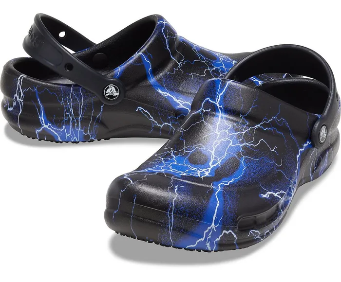 WomenMen Bistro Graphic Clog Black Lightning Bolts Crocs Clogs