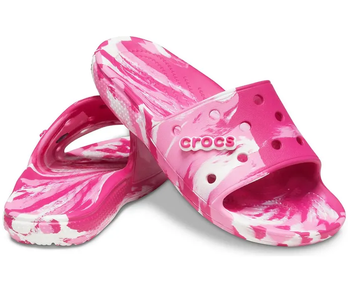 WomenMen Classic Crocs Marbled Slide Candy Pink Pink Lemonade Crocs Sandals