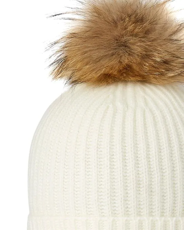 WomenMen Unisex Ribbed Cashmere Hat With Detachable PomIn New Ivory White New Ivory White NPeal Hats