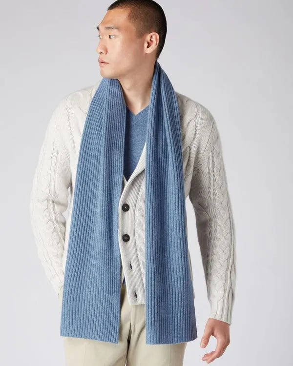 WomenMen Unisex Short Ribbed Cashmere ScarfIn Faded Indigo Blue Faded Indigo Blue NPeal Cashmere Scarves