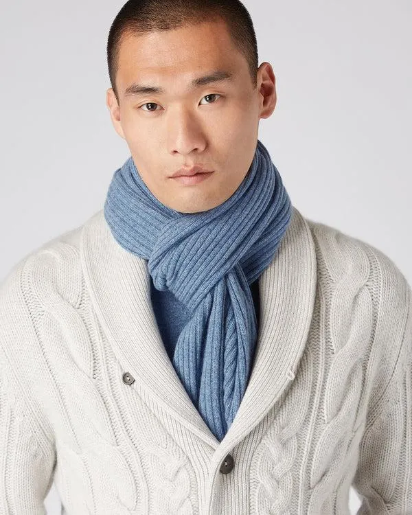 WomenMen Unisex Short Ribbed Cashmere ScarfIn Faded Indigo Blue Faded Indigo Blue NPeal Cashmere Scarves