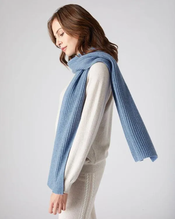 WomenMen Unisex Short Ribbed Cashmere ScarfIn Faded Indigo Blue Faded Indigo Blue NPeal Cashmere Scarves