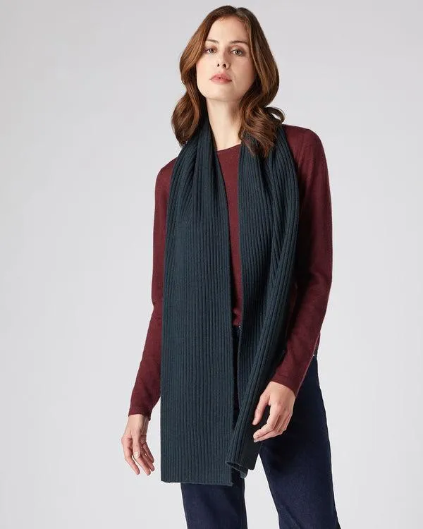 WomenMen Unisex Short Ribbed Cashmere ScarfIn Grigio Blue Grigio Blue NPeal Cashmere Scarves