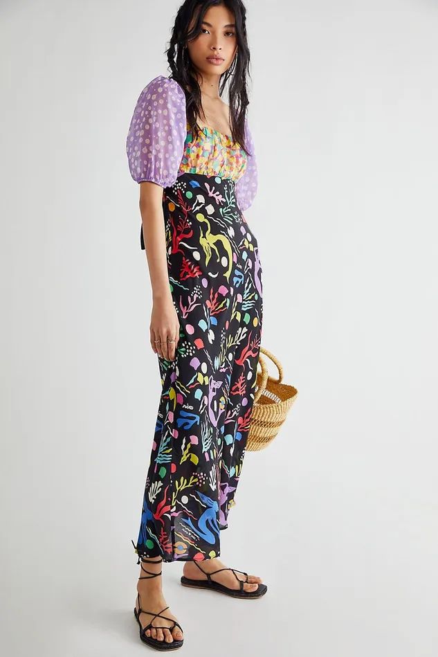 Women Midi Dresses Free People Anastasia Midi Sea Black Multi