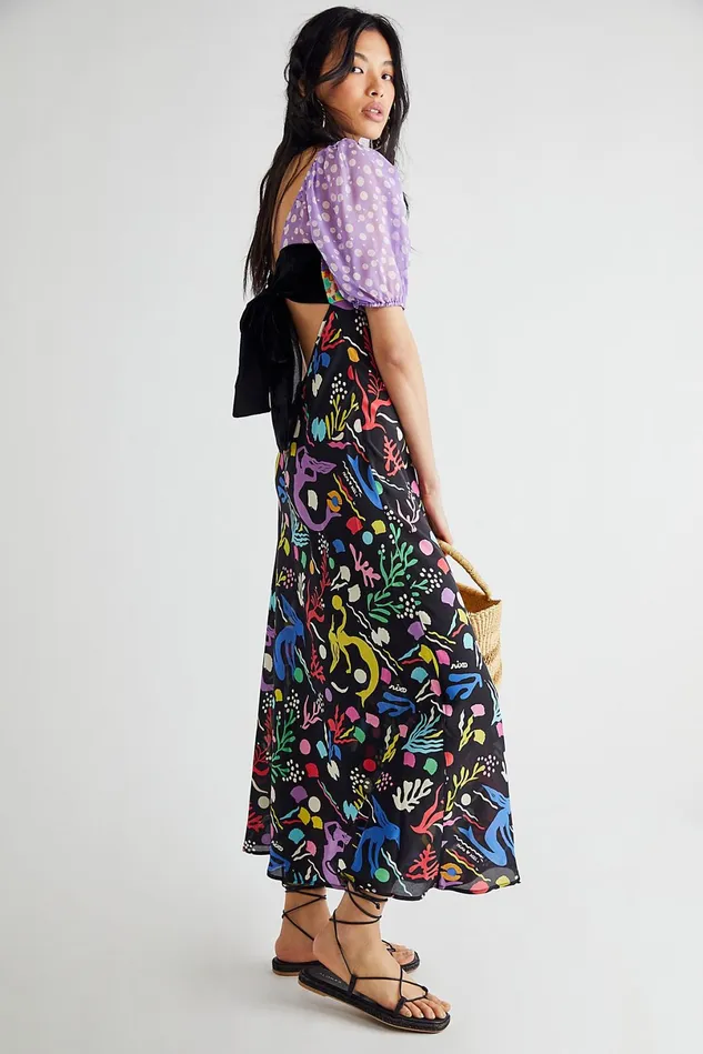 Women Midi Dresses Free People Anastasia Midi Sea Black Multi