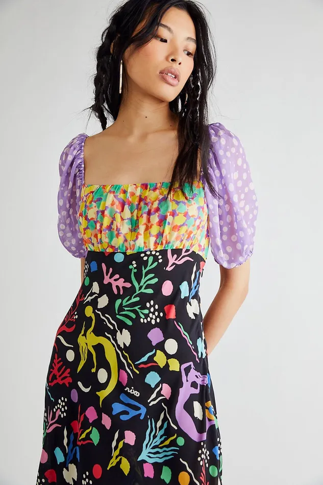 Women Midi Dresses Free People Anastasia Midi Sea Black Multi