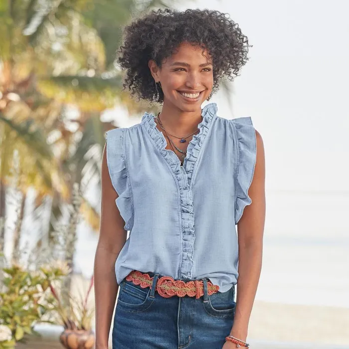 Women Milla Chambray Top Chambray Sundance Catalog Tops