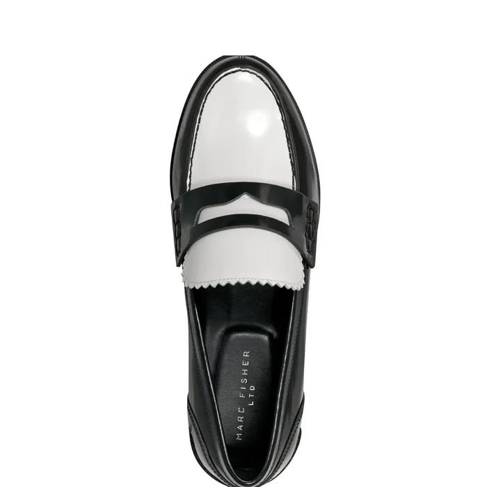 Women Milton Loafer Blackwhite Leather Marc Fisher Loafers and Flats