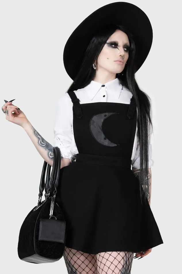 Women Mini Killstar Luna Orb Pinafore Dress