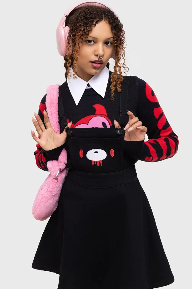 Women Mini Killstar Naughty Grizzly Pinafore Dress
