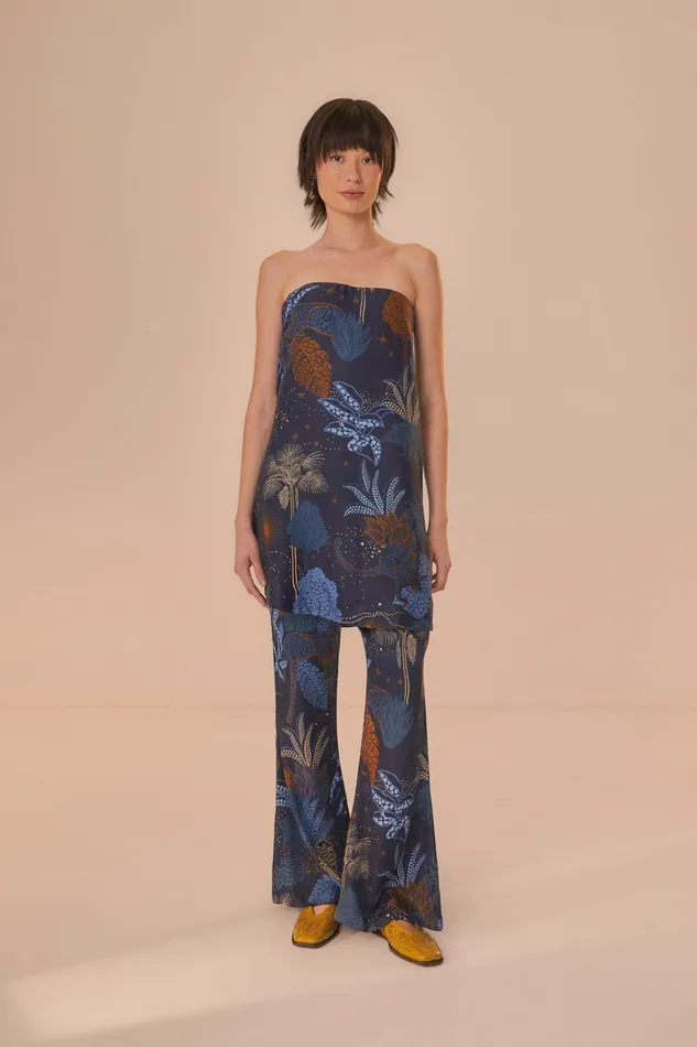 Women Navy Blue Night Jungle Flare Pants Night Jungle Navy Blue FARM Rio Pants